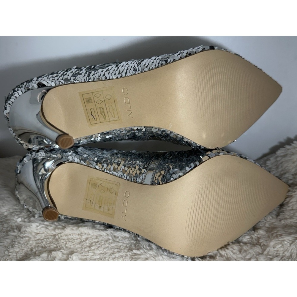 Aldo Pumps High Heels Stiletto Women's 7.5 Silver Sequin Shoes Cocktail Party - Picture 6 of 11